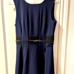 Calvin Klein Navy, Belted “Fit And Flare” Dress
